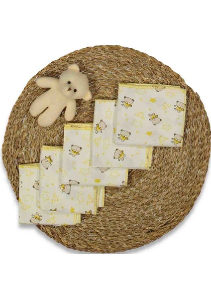 Tüm Ciltler Için Ayıcık Desenli Penye %100 Pamuk 10'lu Bebek Ağız Mendili