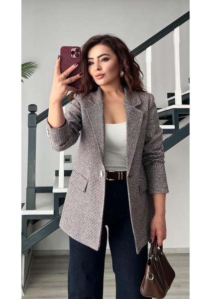 Bordo Kazayağı Tek Düğme Blazer Ceket