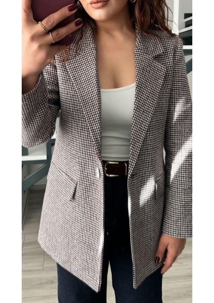 Bordo Kazayağı Tek Düğme Blazer Ceket fırsatları