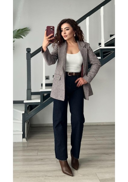 Bordo Kazayağı Tek Düğme Blazer Ceket