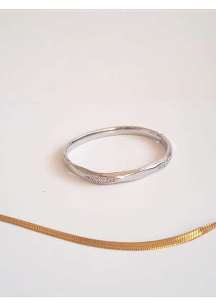 Çelik Taşlı Baklava Model Kelepçe Bileklik