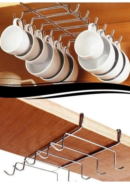 Dolap Içi Raf Altı 10 Kancalı Fincan Bardak Kupa Askılığı