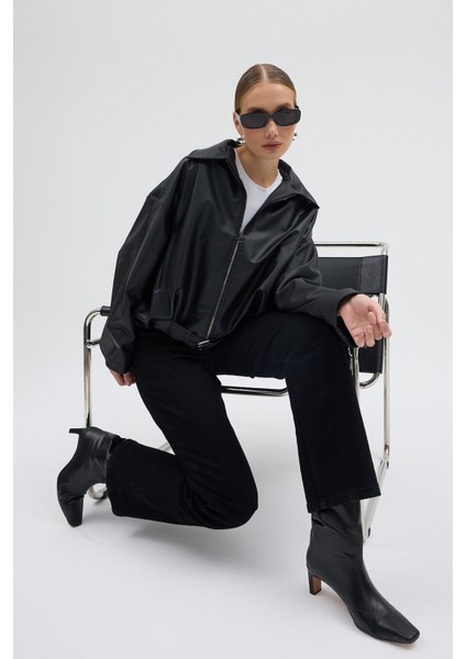 Kadın Oversize Deri Ceket– Oversize Relax Fit, Fermuarlı Kemer Detaylı Günlük Kadın Ceket modelleri