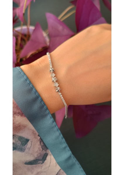 925 Ayar Gümüş Yıldız Detaylı Genç/yetişkin Kadın Bilekliği - Şık Tasarım fırsatları