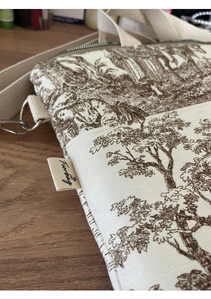 Toile De Jouy Desenli 15.6 Inç Notebook Çantası - El Yapımı Kadın Kol Çantası Astarlı Askılı modelleri