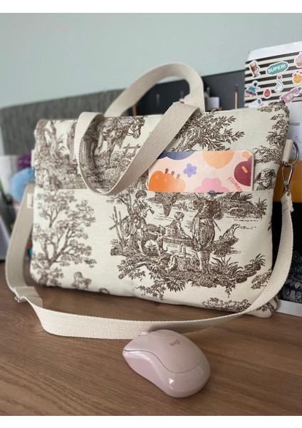 Toile De Jouy Desenli 15.6 Inç Notebook Çantası - El Yapımı Kadın Kol Çantası Astarlı Askılı fırsatları