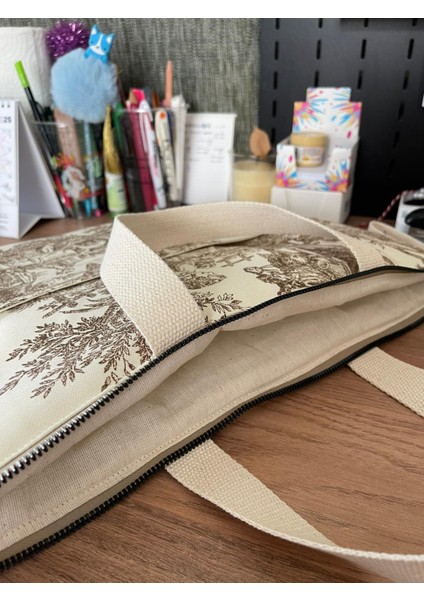 Toile De Jouy Desenli 15.6 Inç Notebook Çantası - El Yapımı Kadın Kol Çantası Astarlı Askılı indirimleri