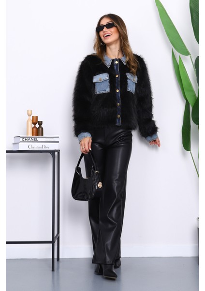 Siyah Kot Detaylı Cepli Kürk Ceket fiyatları