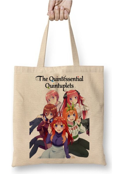 The Quintessential Quintuplets Beyaz Bez Çanta Uzun Saplı Alışveriş Çantası Plaj Çantası