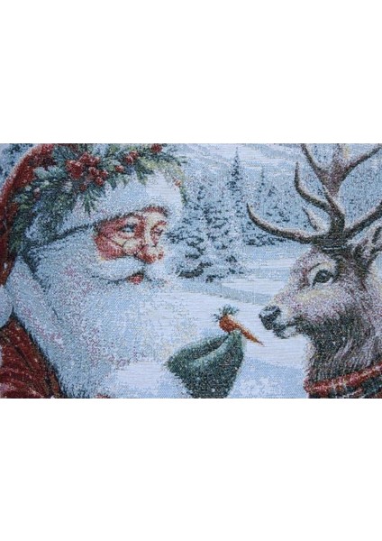 Belıeve Noel Baba Geyikli Ekoseli Çerçeveli Jakarlı Dokuma Goblen Dekoratif Simli Kırlent 45*45 fiyatları