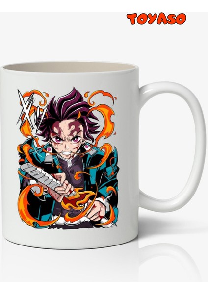 Demon Slayer Iblis Keser Tanjiro Kamado Anime Temalı Beyaz Kupa Bardak Sevgiliye Arkadaşa Hediye