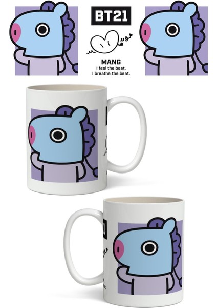 BT21 Mang Temalı Beyaz Kupa Bardak Sevgiliye Arkadaşa Hediye
