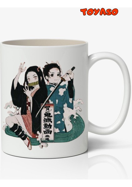Iblis Keser Demon Slayer Tanjiro & Nezuko Temalı Beyaz Kupa Bardak Sevgiliye Arkadaşa Hediye