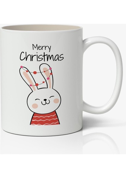 Kişiye Özel Yılbaşı Sevimli Tavşan Christmas Temalı Beyaz Kupa Bardak Sevgiliye Arkadaşa Hediye V20