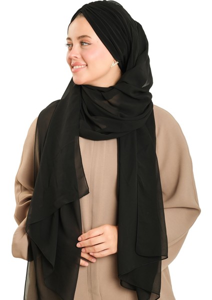 Siyah Pratik Hazır Geçmeli Bone Şal Şifon Drapeli 2507_01 fiyatları