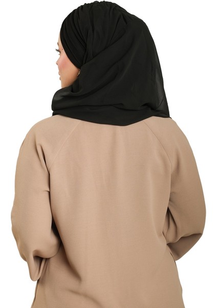 Siyah Pratik Hazır Geçmeli Bone Şal Şifon Drapeli 2507_01 fırsatları