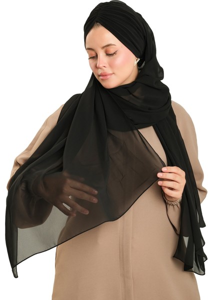 Siyah Pratik Hazır Geçmeli Bone Şal Şifon Drapeli 2507_01 indirimleri