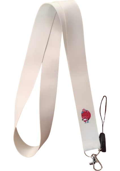 Beyaz Kalp Boyun Askı Ipi ve Telefon Askısı + Kartlık