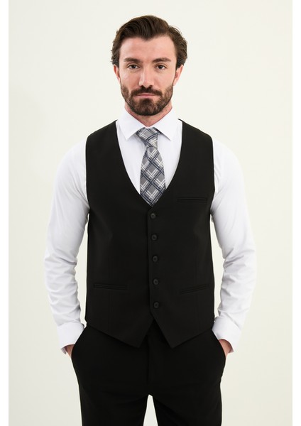 Düz Slim Fit Klasik Cep Detaylı Erkek Yelek