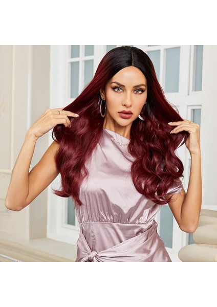 Siyah / Kızıl Ombreli Hafif Dalgalı Tül Peruk modelleri