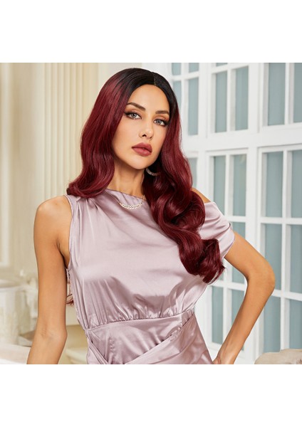 Siyah / Kızıl Ombreli Hafif Dalgalı Tül Peruk