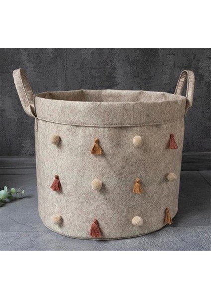 Katlanabilir Çok Amaçlı Ponponlu Yuvarlak Düzenleyici Saklama Kutusu Organizer Keçe Set ( Lisinya ) fırsatları