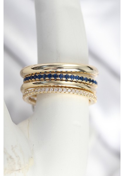 Pirinç Zirkon Taşlı Mix Renk 3'lü Kadın Yüzük - Lisinya