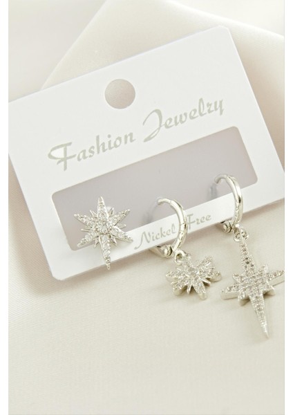 3 Adet Yıldız Zirkon Taşlı Küpe