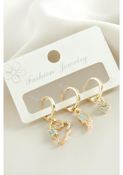 3 Adet Kanat Zirkon Taşlı Küpe