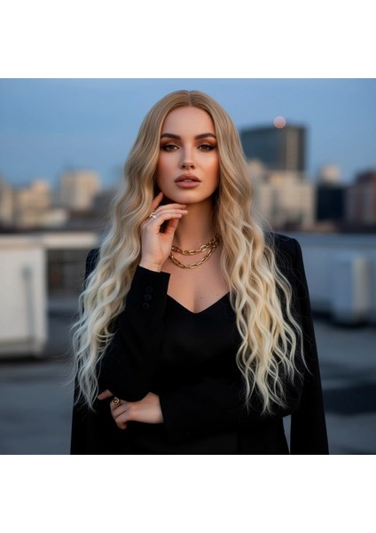 Fiber Sentetik Uzun Su Dalgası Peruk - Balköpüğü / Platin Kısa Ombreli