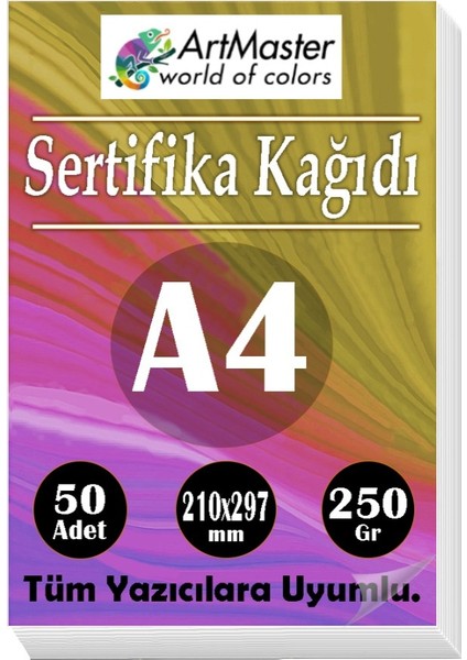 A4 Sertifika Kağıdı 50 Adet Gramajlı Fotokopi Kağıdı 250 gr Tüm Yazıcılara Uyumlu 21X29.7 cm Kalın Baskı Kağıdı Kalın