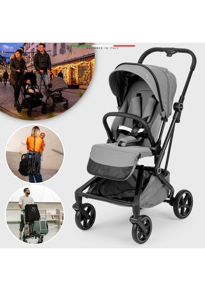 Rotativo Çift Yönlü Kabin Tipi Bebek Arabası Gri