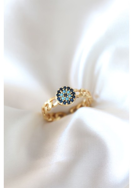 Zirkon Taşlı Nazarlı Altın Kaplama Kadın Yüzük - Lisinya