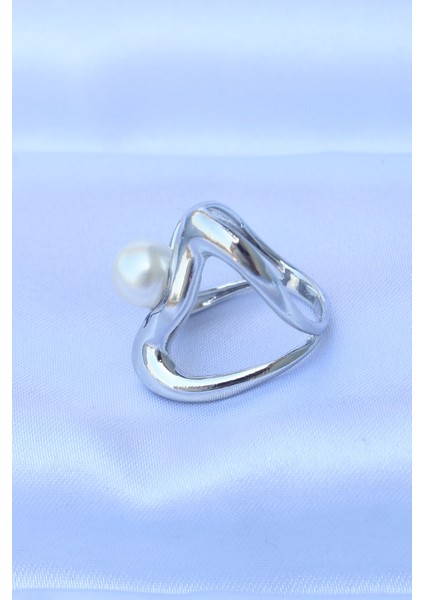 Pirinç Gümüş Renk Ayarlanabilir Inci Taşlı Yüzük - Lisinya modelleri