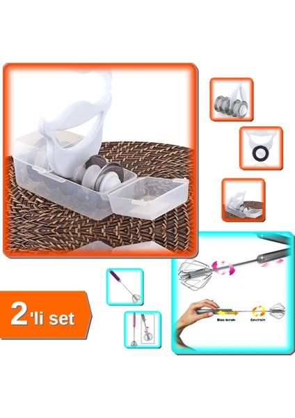 Pratik Mantı Merdanesi Mantımatik 5 Bıçaklı + Bas Çek Mikser Silikon Sap - 2li Set - 6ytrf9