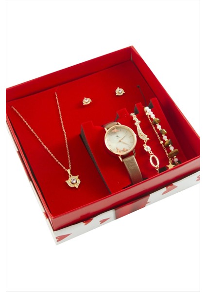 Kayışlı Bayan Kol Saati ve Takı Seti Kombini
