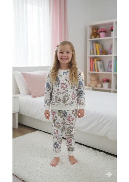 Kız Çocuk Labubu Karakter Baskılı %100 Pamuk Mevsimlik Takım fırsatları