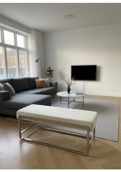 Elora Krom Metal Ayaklı Bej Puf / Bench fiyatları