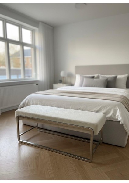 Elora Krom Metal Ayaklı Bej Puf / Bench modelleri