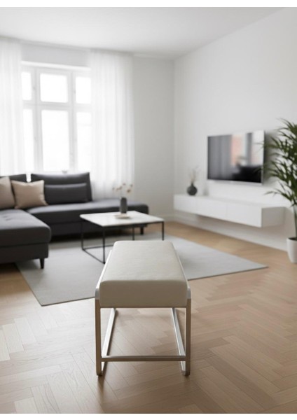 Elora Krom Metal Ayaklı Bej Puf / Bench fırsatları