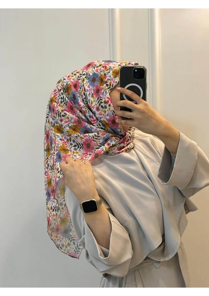 Flora Desen Bambu Eşarp - Pembe - Lila