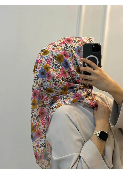 Flora Desen Bambu Eşarp - Pembe - Lila modelleri