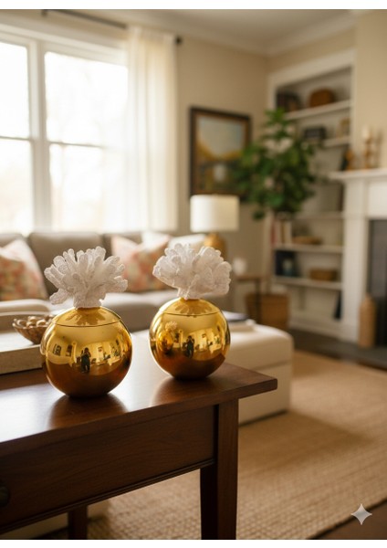 Gold Renk Dekoratif Mercan Obje 2’li Set – Beyaz ve Gold Renk Seçenekli Lüks Masa Üstü Ev Dekoru fiyatları