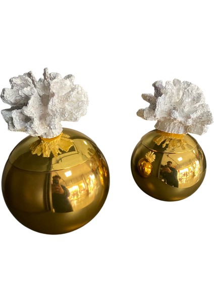 Gold Renk Dekoratif Mercan Obje 2’li Set – Beyaz ve Gold Renk Seçenekli Lüks Masa Üstü Ev Dekoru fırsatları