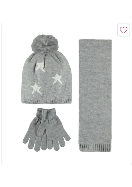 Genç Kız 9-15 Yaş Ponponlu Örgü Taşlı Bere Atkı Eldiven 3'lü Takım