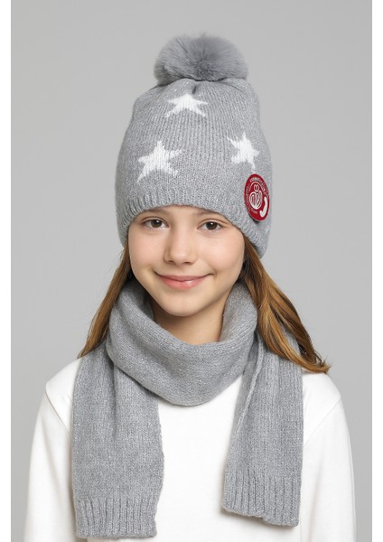 Genç Kız 9-15 Yaş Ponponlu Örgü Taşlı Bere Atkı Eldiven 3'lü Takım fiyatları