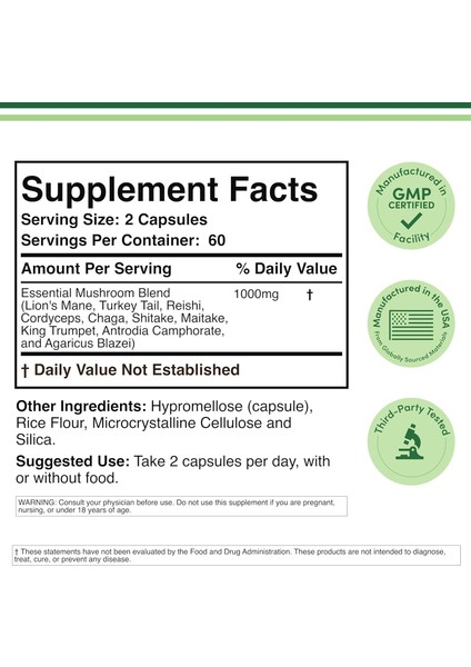 Mushroom Lion's Mane Reishi Cordyceps And Turkey Tail 120 Caps fırsatları