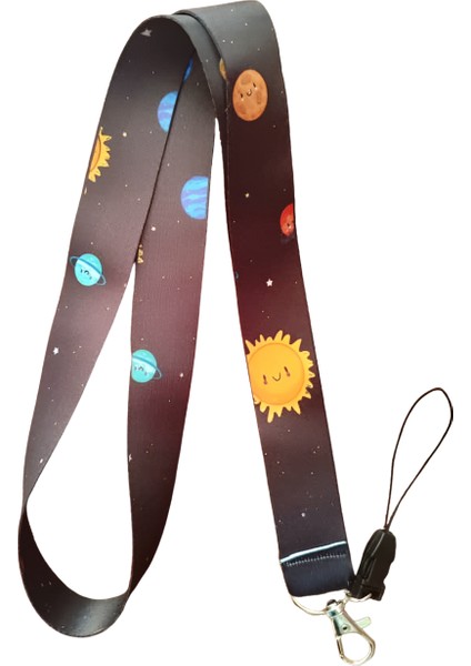 Gezegen ve Güneş Desenli Boyun Askı Ipi ve Telefon Askısı + Kartlık
