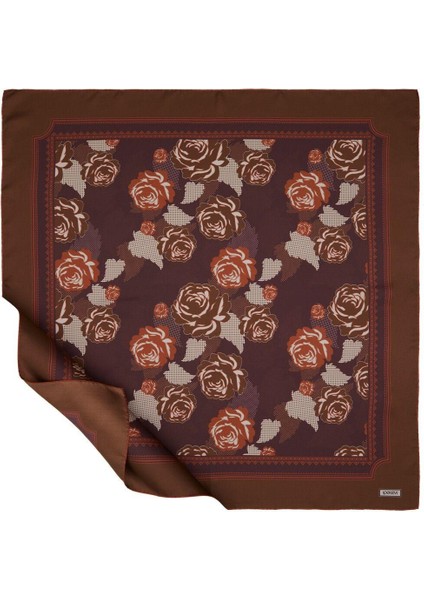 Ipekevi Asma Gül Tivil Ipek Eşarp Kahverengi