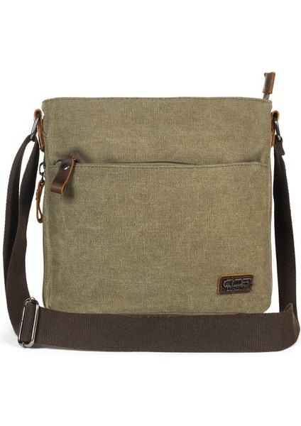 Omuz Askılı Çok Gözlü Kanvas Postacı Çantası Haki